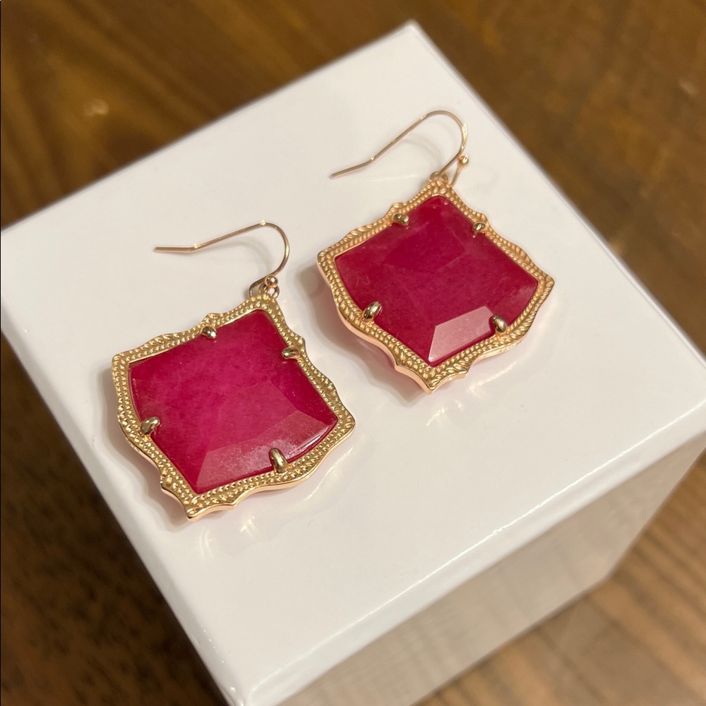 Kendra Scott Magenta Pink and Rose Gold Earrings